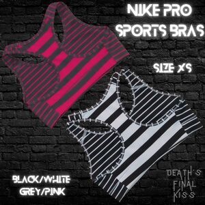 Nike Pro Sports Bras Gray/Pink Black/White Stripes XS Roller Derby Gymnastics